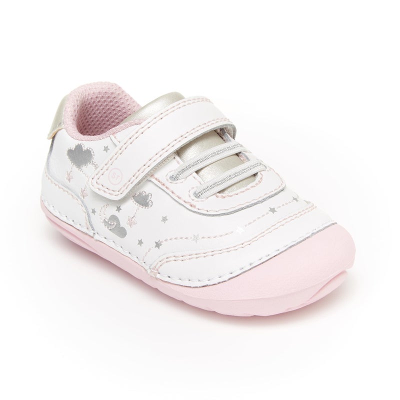 Stride Rite girls Sm Adalyn Sneaker, White/ Silver, 5.5 Wide Toddler US